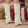 thumbnail image 6 of SACFOF Knee High Boots Women Fall Slouchy Fold Over Tall Boots Round Toe Chunky Heel Pleated Fold Over Knee High Boot, 6 of 6