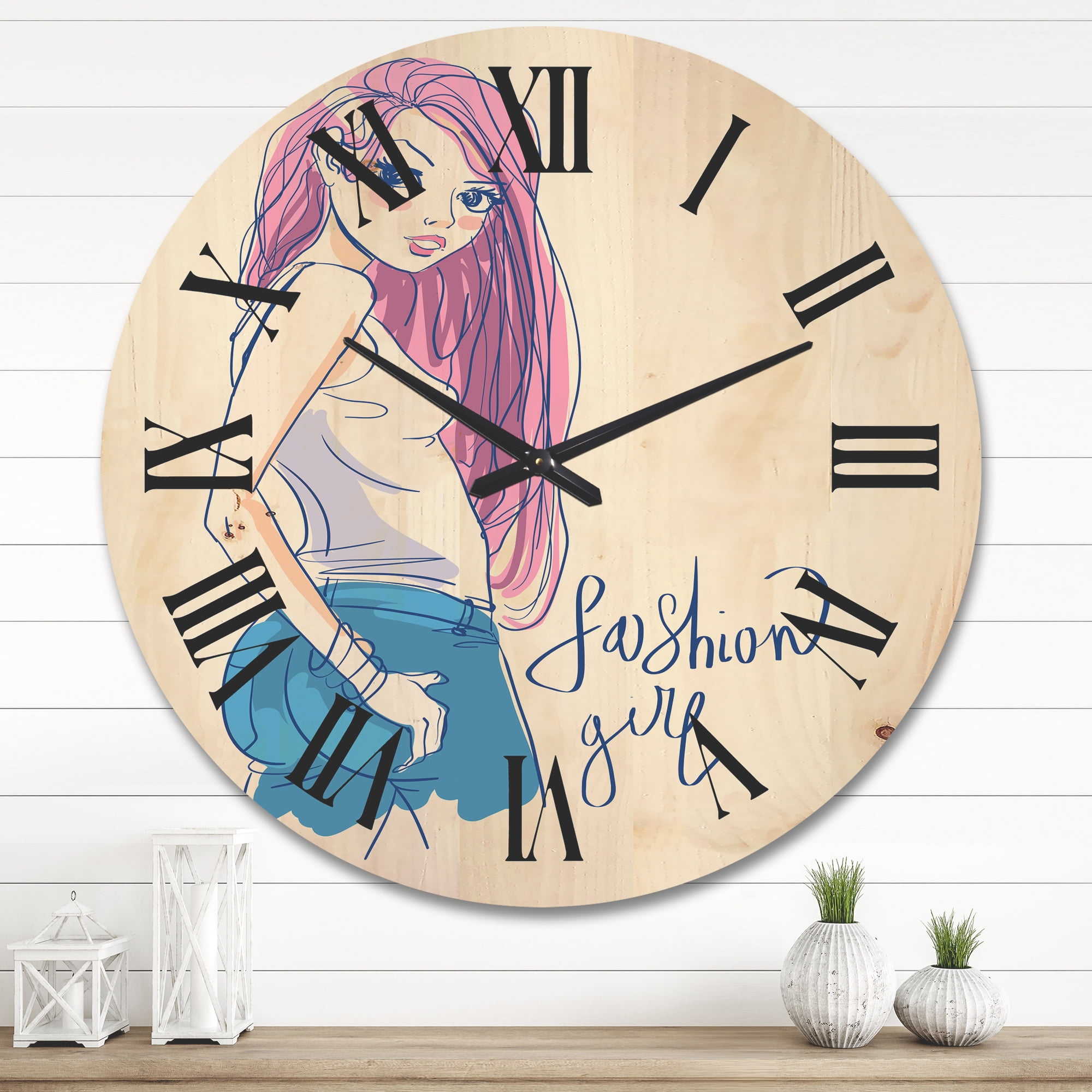 Designart 'Trendy Fashion Woman I' Children's Art Wood Wall Clock