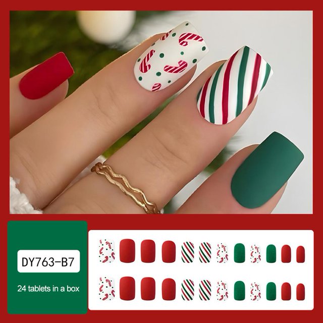 Christmas 24PCs False Fake Nails Snowflake French Fake Nails Acrylic Nail A