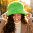 thumbnail image 5 of Lumtrix Fuzzy Winter Bucket Hats for Women, Men Warm Faux Fur Cap Plush Cute Trendy Y2K Solid Color Hat Green One Size, 5 of 6