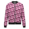 thumbnail image 4 of Women's Pink Bat Print Bomber Jacket Lightweight Casual Zip-Up Coat with Ribbed Cuffs and Hem, 4 of 5