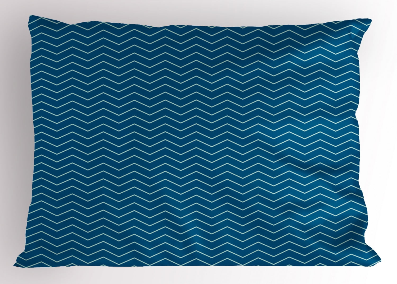 Navy Blue Pillow Sham Horizontal Zigzags Chevron Pattern in Conrtasting