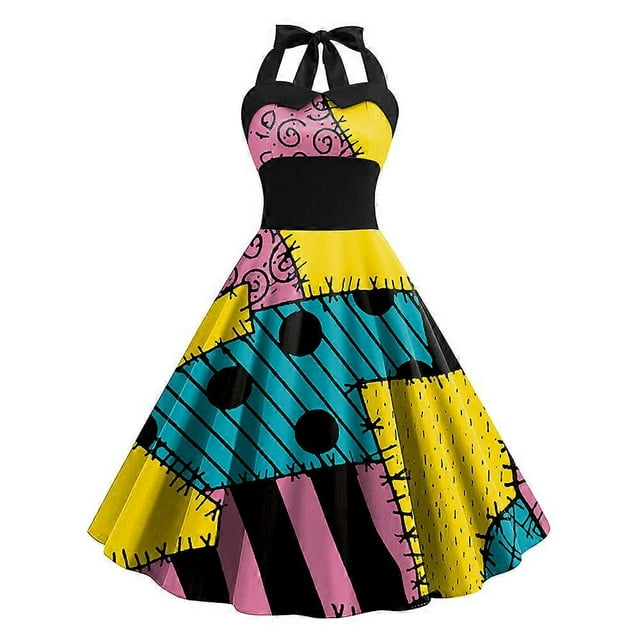 Disfraz de Sally para Halloween, vestido de rayas con estampado digital, B360-1025