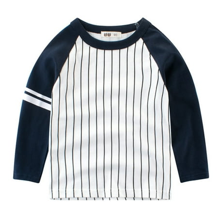 

nsendm 2t Top Boy Toddler Kids Baby Boys Girls Striped Print Long Sleeve Crewneck T Shirts Tops Long Sleeve Tee Shirt Dark Blue 1-2 Years