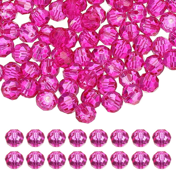 Uxcell cuentas de cristal redondas de 8 mm, 100 piezas de cuentas de bola facetadas de vidrio para hacer joyas, rojo rosa
