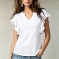 thumbnail image 2 of ClodeEU Women's V Neck Ruffle Flutter Short Sleeve Blouse,Solid Loose Casual Summer Top White,Women's Plus XXL, 2 of 5