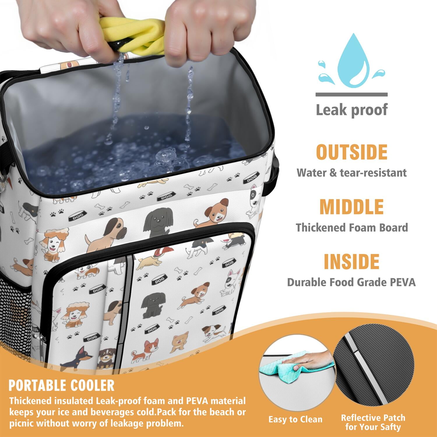 Travel Cooler Bag - Cute Dogs Camping Beer Cooler Backpack with Bottle Opener- Waterproof Insulated Picnic Backpacks - Cooler Bag for Beach