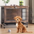 thumbnail image 2 of Bingirl Meuble Cage pour Animaux à Double Porte de 26 Pouces, Niche en Bois avec Roues Verrouillables, Table d'Appoint Intérieure pour Animaux Résistante à la Mastication, Fini Brun Rustique, Solution Polyvalente de Logement pour Animaux, 2 of 8