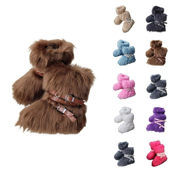 Women's Boot Furry Fluffy Comfortable Mid-Calf Boots Round Toe Warm Lined Snow Boots Y2K Outdoor Rave Outdoor Fashion Boots Punk Style With Built In Height Furry Boots