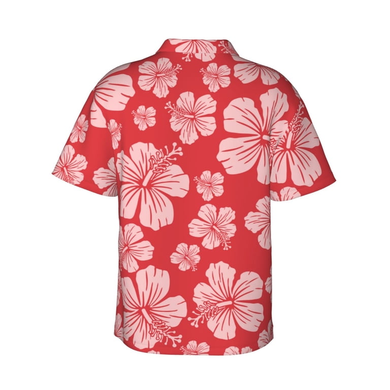 Daiia Red Hibiscus Flower Hawaiian Shirt for Men Gentle Cotton