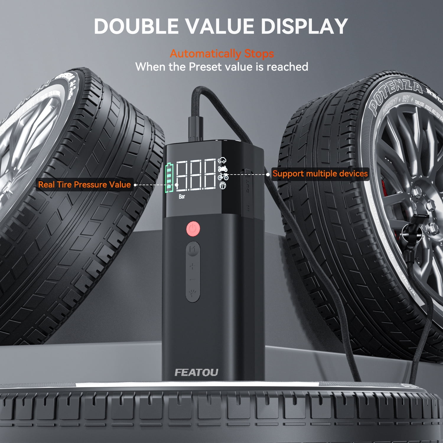 FEATOU P1  Electric Air Pump,Portable Air Compressor,Wireless Powerful Tire Inflator,Ideal for Car Accessories