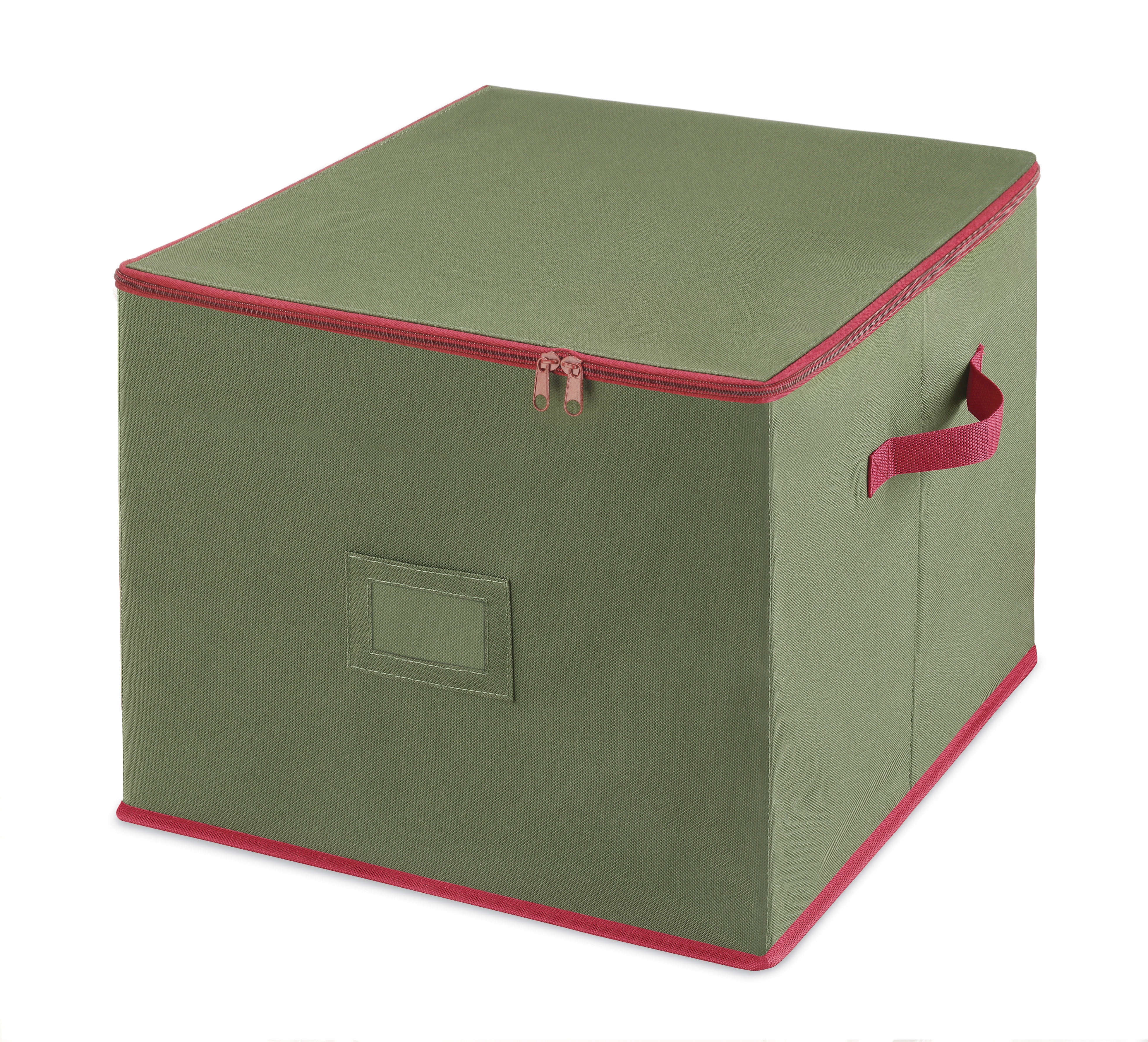 Whitmor Large Polyester Christmas Ornament Box 75 Sections, Green W/Red Trim - Adult Use