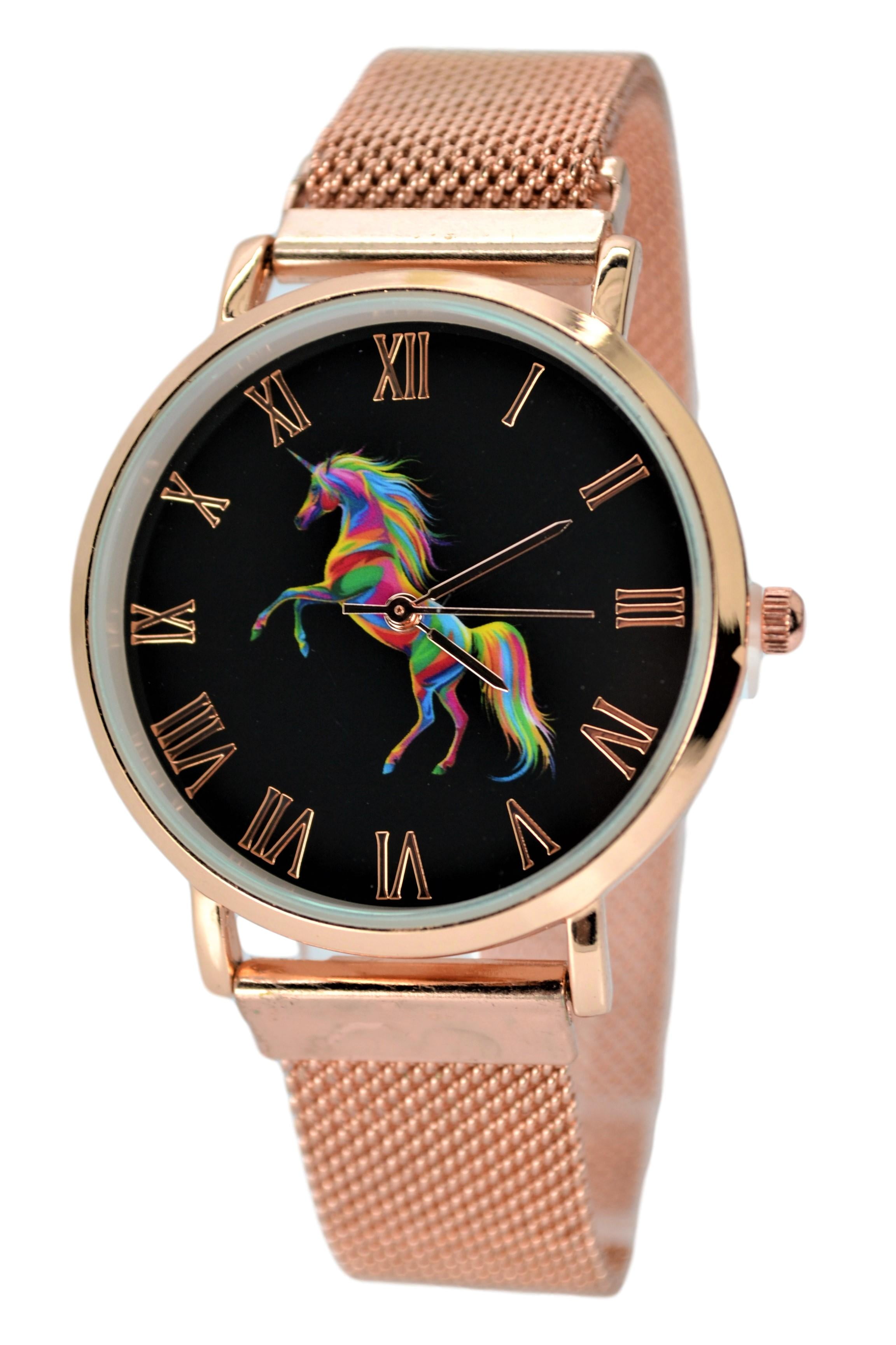 RRI - Lucky Women's Girl's Unicorn Gift Watches Analog Quartz Rose-Gold