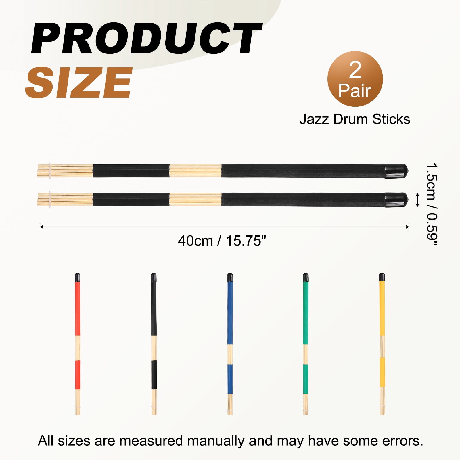 Uxcell Jazz Drum Sticks, 2 Pair Bamboo Rods Drum Brushes 19 Bundles Drumsticks for Jazz Folk Acoustic Performance Small Venue, Black(Segmented)