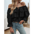 thumbnail image 6 of Women'S Off Shoulder Ruffle Trendy Summer Fashion Long Sleeve Blouse Sexy- Dressy Casual Outfits Layered Tops Black L, 6 of 7
