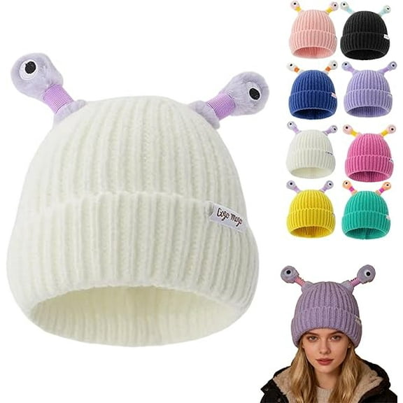 Cartoon Monster Hat ,Glowing Monster Knit Hat - Retractable Tentacles Cute Funny Winter Beanie(white 1pcs)
