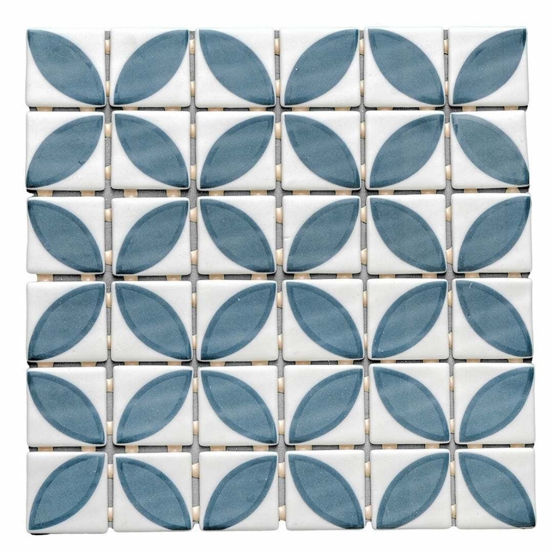The Tile Life Eterna Lily 2" x 2" Navy Blue Matte & Shiny Glass Mosaic Wall Tile, 1 Sheet