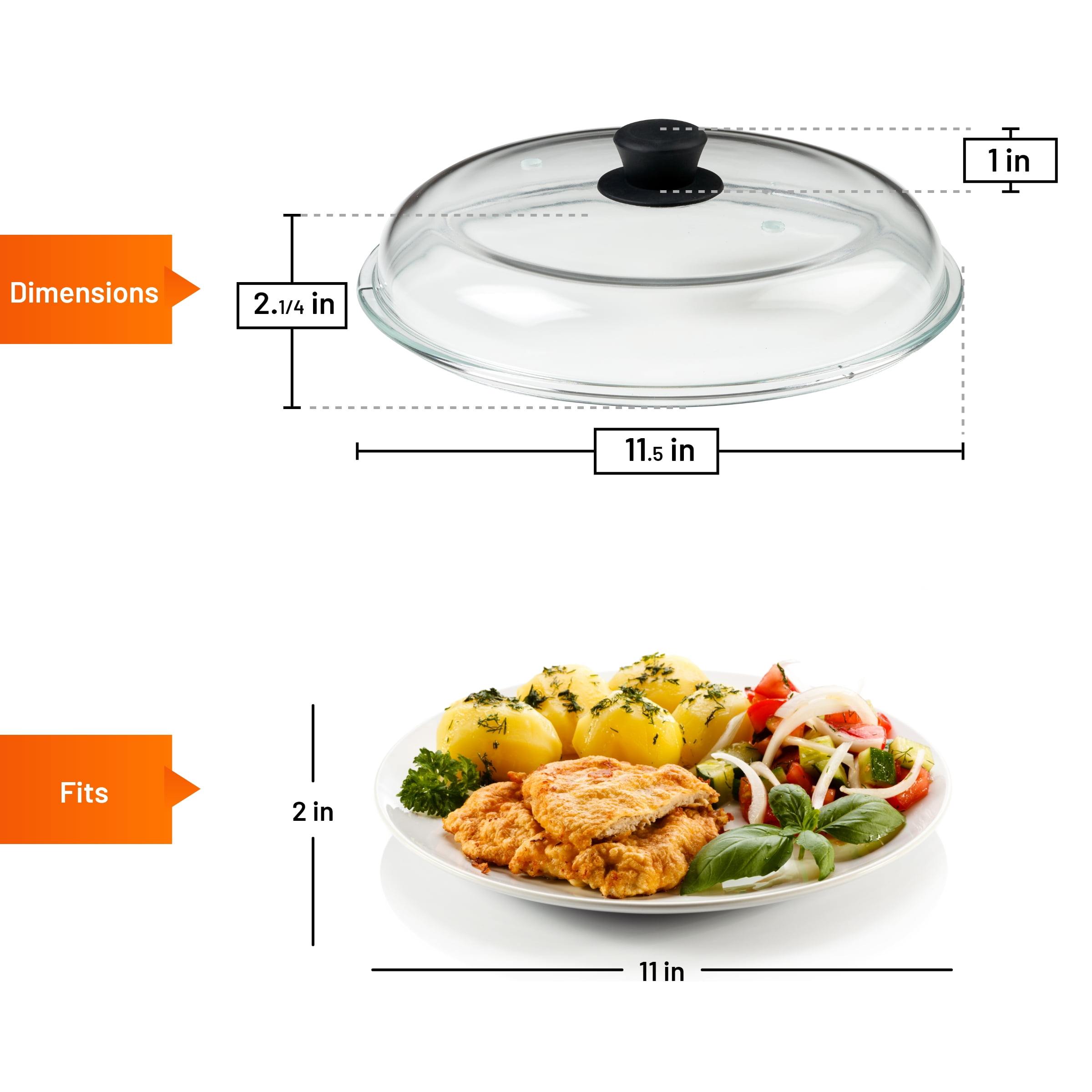Godinger Microwave Plate Cover Lid with Easy Grip Handle, Safe Tempered Glass, Microwave Food Cover, Splatter Cover Guard