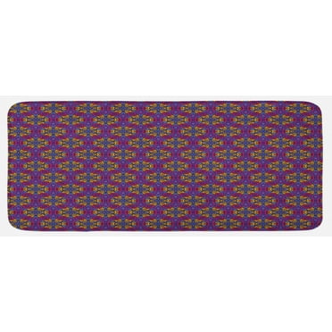 Tribal Kitchen Mat, Vintage Inspirations Colorful Circles and Stars Composition Retro Design, Plush Decorative Kitchen Mat with Non Slip Backing, 47" X 19", Multicolor, by Ambesonne