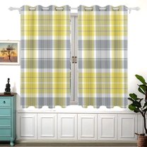 Plaid with Yellow and Grey Blackout Curtains Window Grommet Insulated Curtain Bedroom Living Room 54"x55" 2 Panels