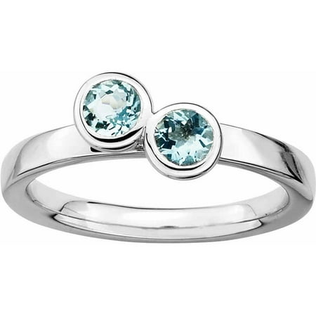 Sterling Silver Stackable Expressions Dbl Round Aquamarine Ring
