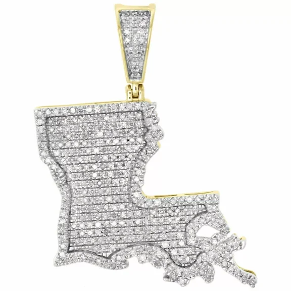 3TCW Round Cut Lab-Created White Diamond Louisiana State Map Pendant in 14K Yellow Gold Plated