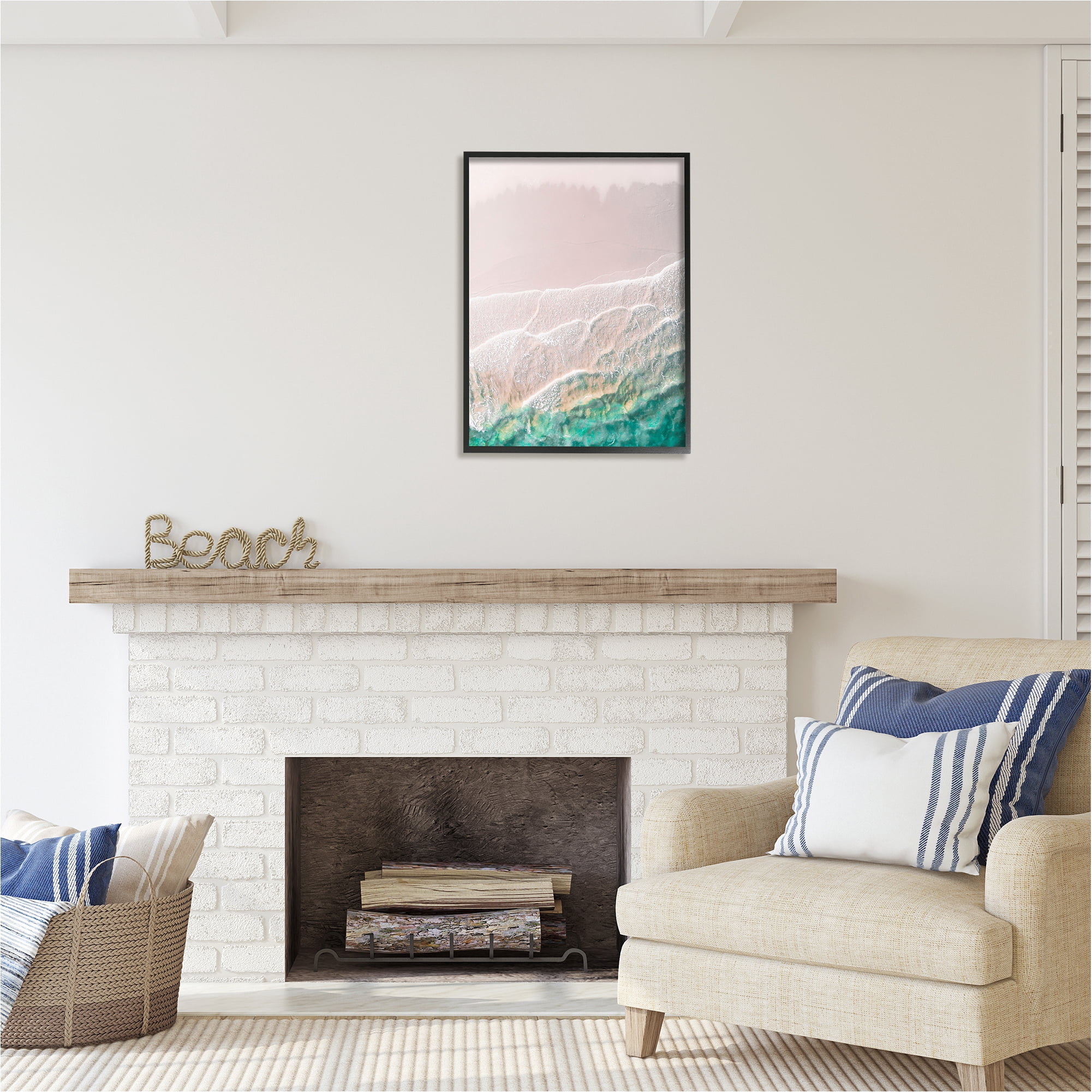 Stupell Industries Modern Beach Foam Abstract Painting Black Framed Art Print Wall Art, 24 x 30