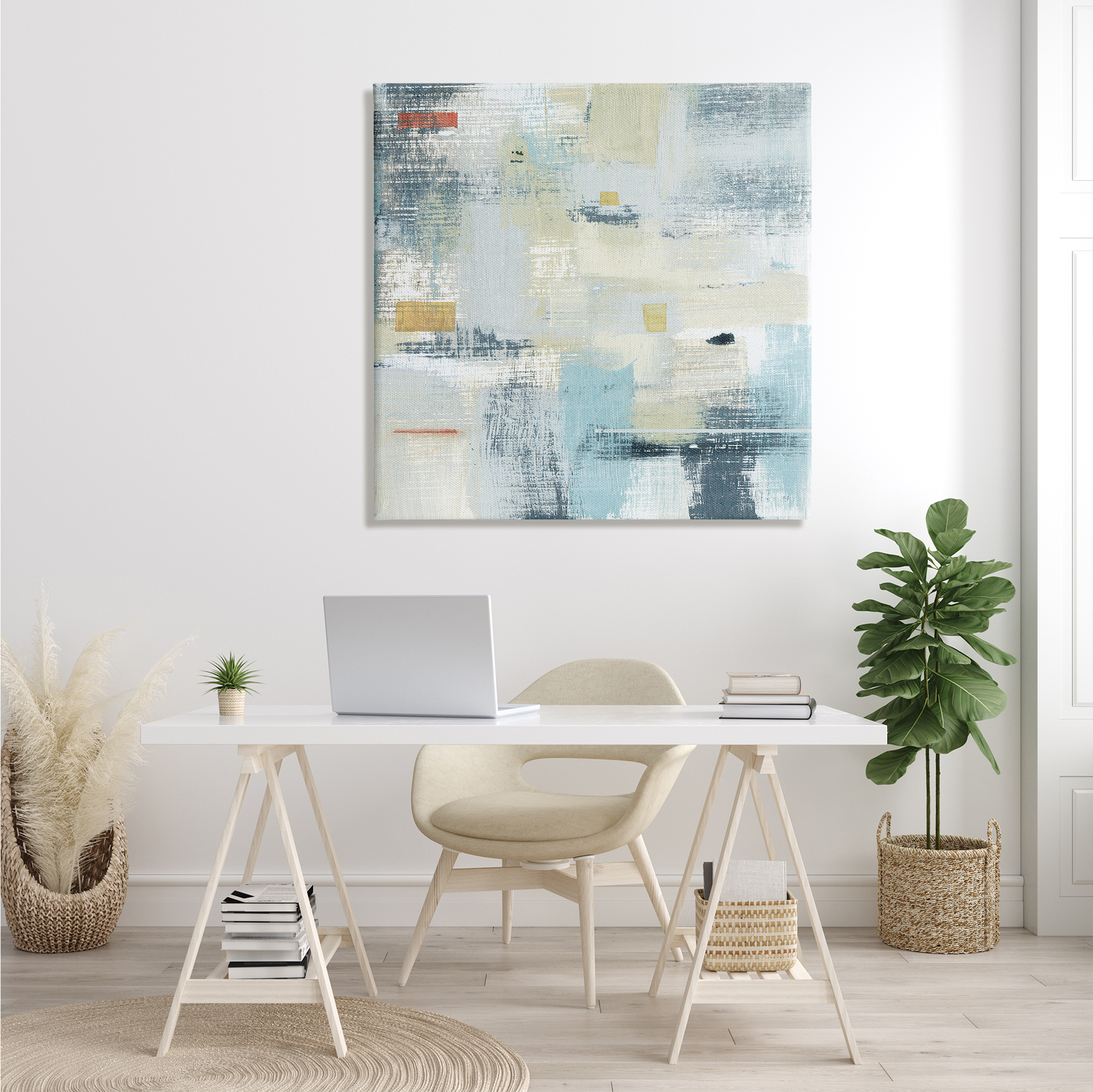 Stupell Indtries Woven Paint Stroke Abstraction Blue Beige Paint Blend,36 x 36,Design by Sn Jill