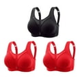 thumbnail image 2 of GERsome Plus Size Supportive Bras for Women Full Coverage Womens Bras Comfortable Wireless Bras Mesh Breathable Everyday Bras Pack of 3 Assorted Color 2Red/Black L, 2 of 9