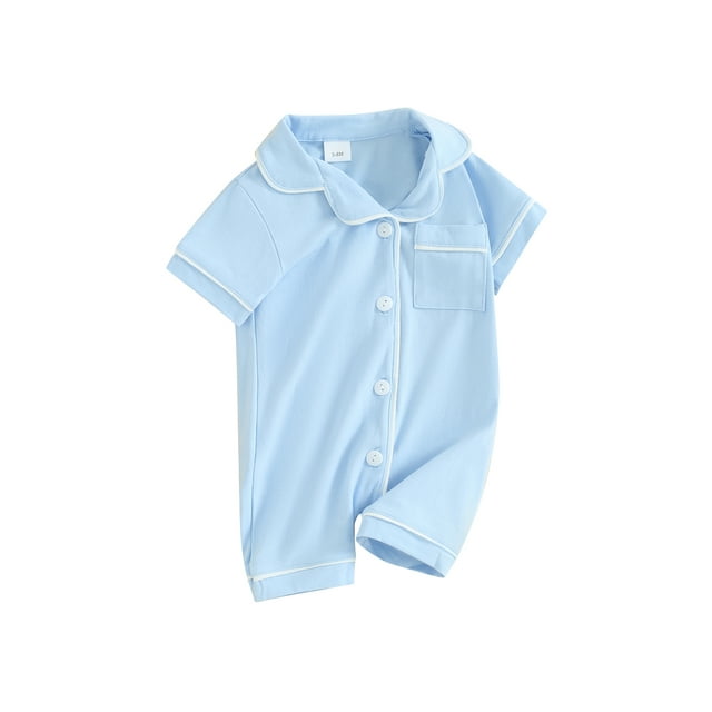SUNSIOM Pyjamas pour Bébé Combinaisons Col Rabattu Manches Courtes Vêtements de Nuit Boutons Poche Dormeuses Justaucorps