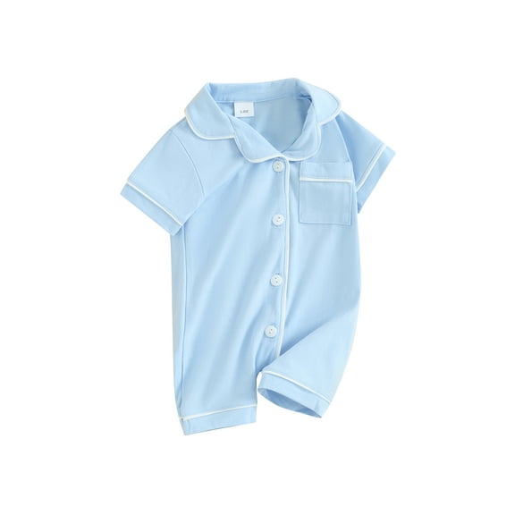 CIYCuIT Newborn Baby Girls Boys Pajamas Rompers Short Sleeve Contrast Trim Button Shorts Jumpsuit Infant Toddler Casual Summer Bodysuit Sleepwear 3M 6M 12M 18M 24M