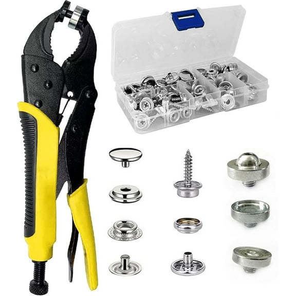 Heavy Duty Snap Fastener Tool Kit, Adjustable Handheld Snap Pliers with 25 Sets 3/5 Inch 15mm Metal Snap Buttons for Clothes, Snaps for Fabric, Leather, Boat Covers, Repairing Canvas