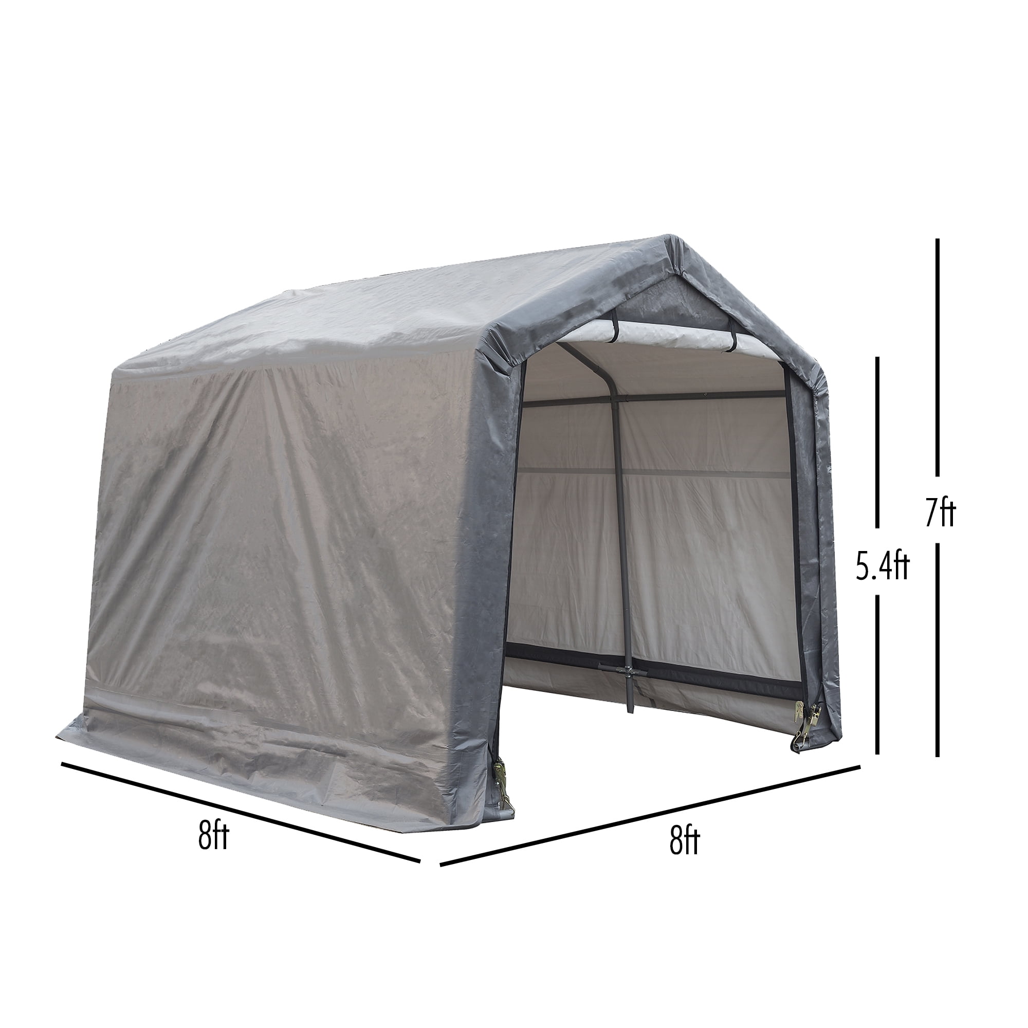 Weatherfast 8'x8'x7' All Season Steel Frame Peak Roof Outdoor Storage Garden Shed with Waterproof Gray Cover and Heavy Duty Anchors