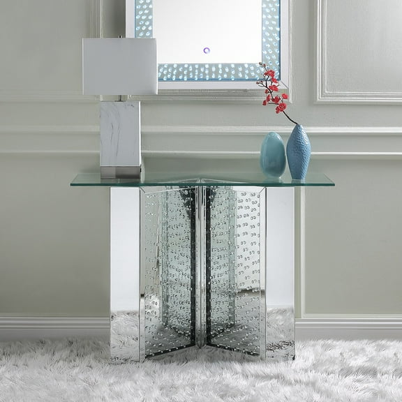 ACME Nysa Console Table, Mirrored & Faux Crystals