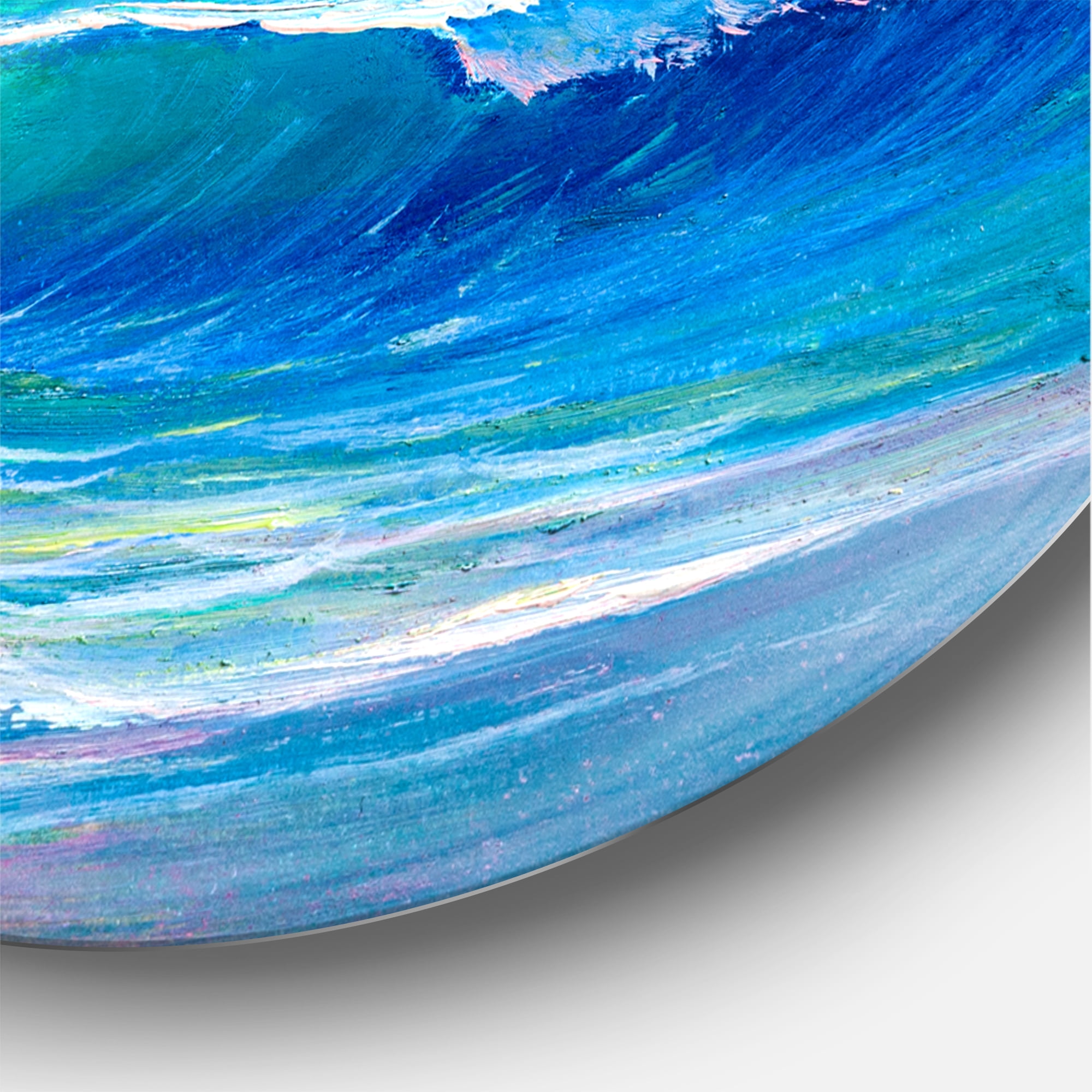 Blue Waves Breaking At The Beach Landscape II 11 in x 11 in Painting Art Prints, by Designart