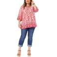 thumbnail image 2 of Agnes Orinda Women's Plus Size School College Bohe Tops Floral Print V Neck 3/4 Sleeve Dressy Top Casual Work Tunic Blouses 3X Orange, 2 of 6