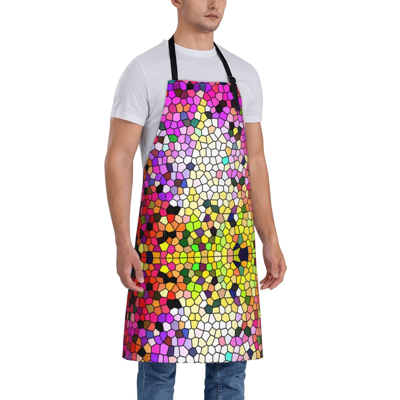 Kdxio Colorful Tie Dye Stained Glass 3 Apron with Pockets Adjustable Kitchen Aprons for Men Women Waterproof Aprons for Cooking,Drawing,Crafting, Baking Household Cleaning