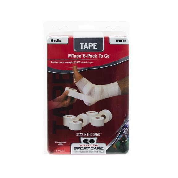 Mueller MTape Athletic Tape, White, 6 Pack-to-go, 1.5" x 10 yd each