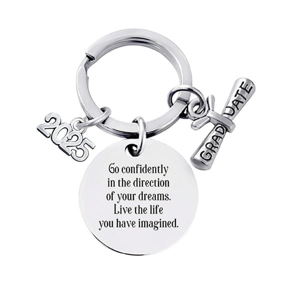 HUANLEDASH Class of 2025 Graduation Keychain Stainless Steel Engraved Inspirational Message Keyring Graduation Gift