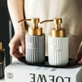 thumbnail image 6 of Vertical Stripe Ceramic Soap Dispenser with Gold Lettering, Foaming Hand Soap Dispenser for Bathroom (Matte White), 6 of 6