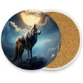 thumbnail image 2 of Night Wolf Coasters Absorbent Moisture Non-Slip Drink Coaster Ceramic Stone with Cork Base Desktop Protection Prevent Furniture Damage 2PCS Home Decor, 2 of 6