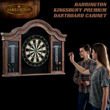 Barrington - Kingsbury Wood Dartboard Display Cabinet With 18” Bristle Dartboard and Steel Tip Dart Set - Brown/Black
