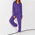 thumbnail image 2 of Women's 2 Piece Fall Active Sets Loose Fit Zip Front Hooded Track Top Drawstring Jogging Pants Athletic Daily Outfits Purple XXL, 2 of 6