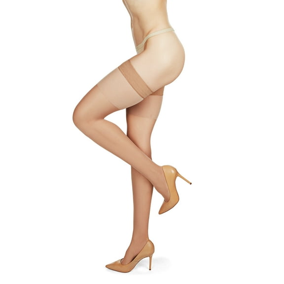 MeMoi Women's Semi-Sheer Light Support 30-Denier Thigh High Stockings - Womens - Female, Small/Medium, Honey