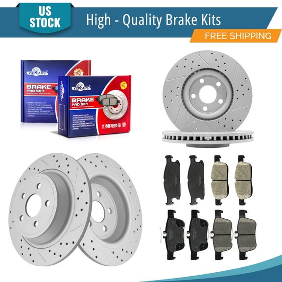 YXPCARS Front Rear Brake Kits for Ford Edge 2015 - 2019 2020, Drilled & Slotted Brake Rotors   Ceramic Brake Pads Set (681993, 682151, 1818, 1665)