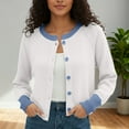 thumbnail image 2 of Wang6 Cropped Cardigan Sweaters for Women Causal Button Open Front Long Sleeve Knit Sweater Trendy Fall Winter Crew Neck Color Blocking Knitted Tops Outerwear White XL, 2 of 5
