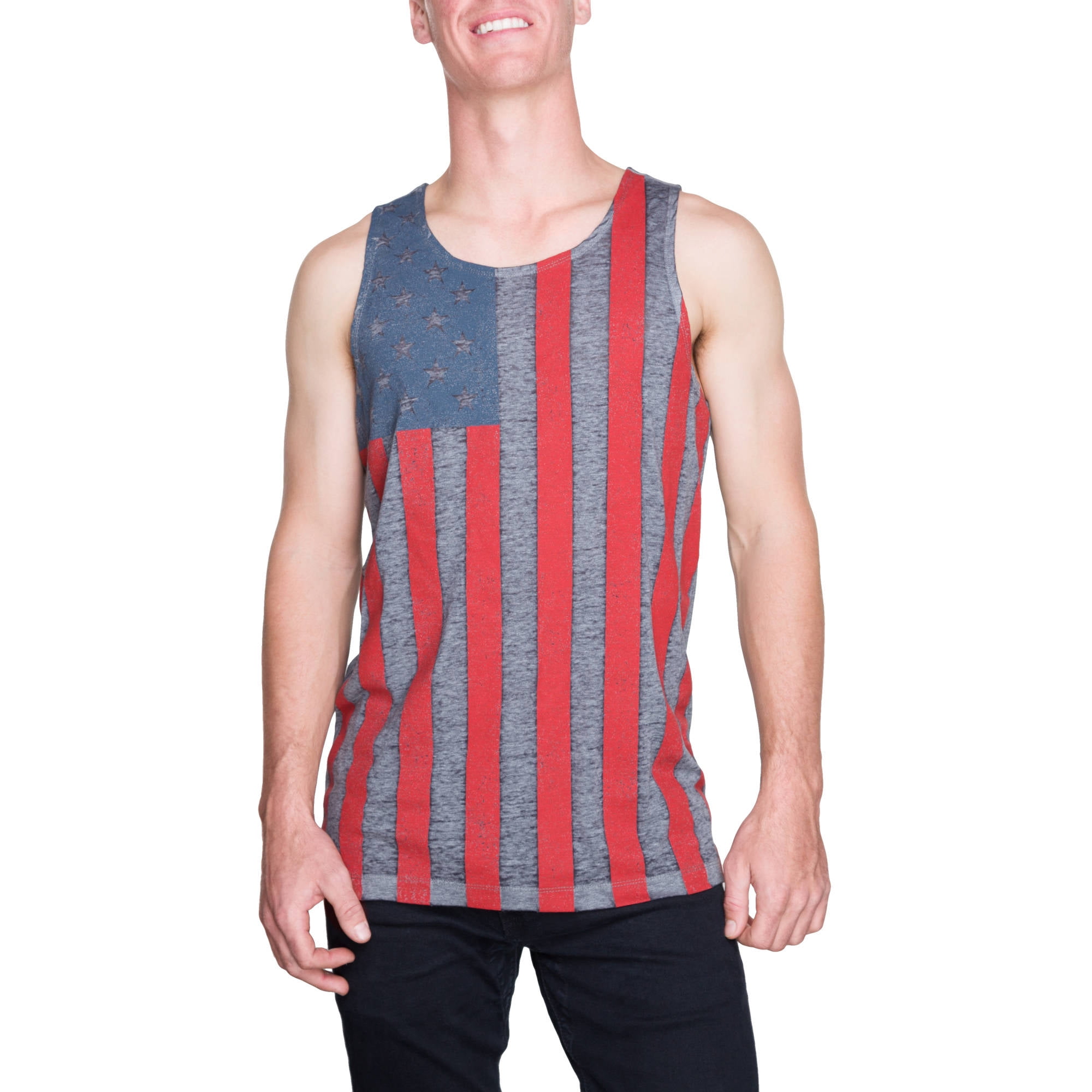 American Flag Big Men's Burnout Tank Top, 2XL