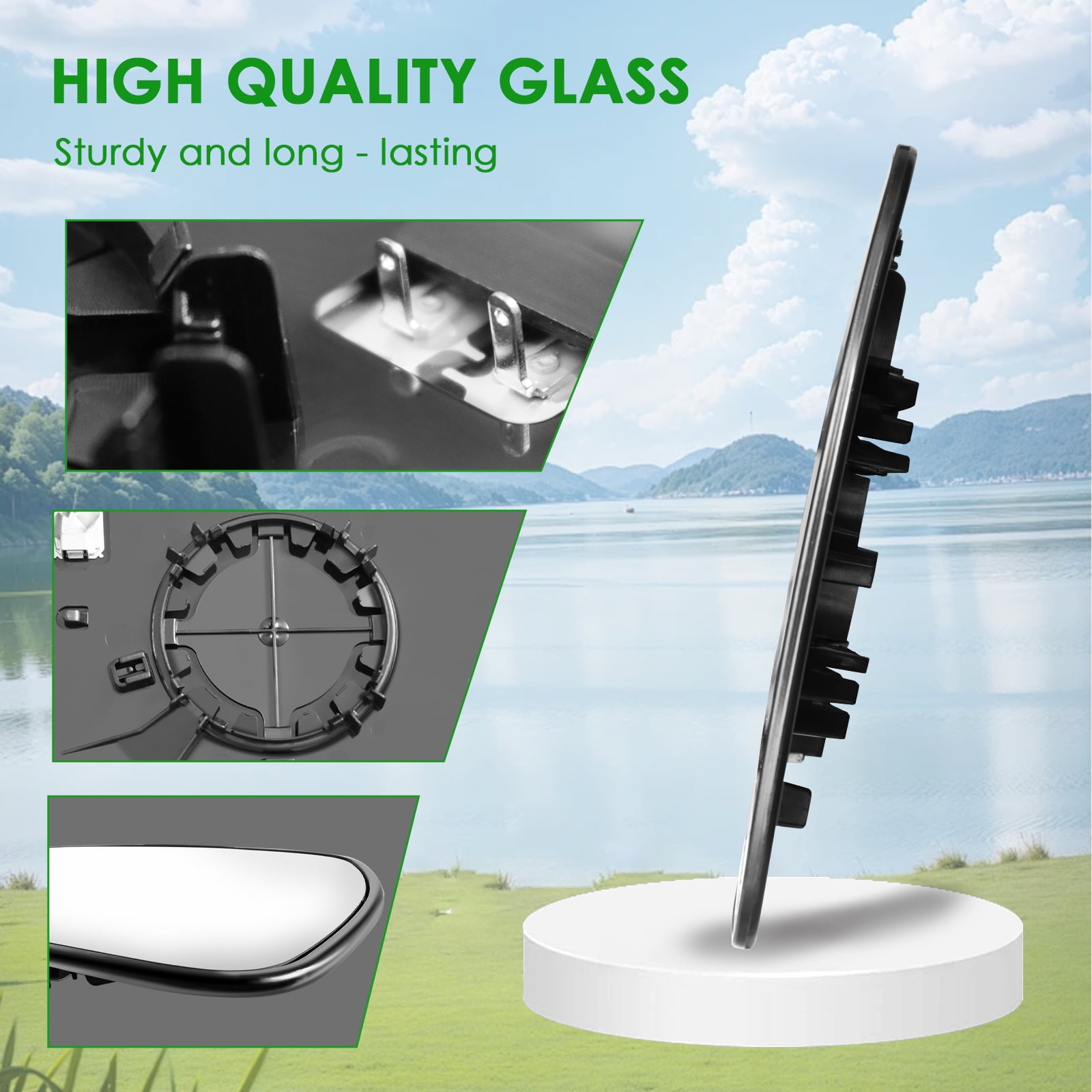 Driver Side Replacement Mirror Glass Compatible with Cadillac, GMC & CHEVY vehicles - 2009-2014 Escalade/Yukon/Tahoe, Blind Spot Detection, w/o Auto Dimming, 20778440