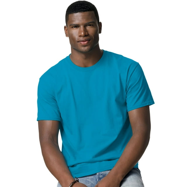 Hanes TAGLESS Men`s T-Shirt - Best-Seller, L, Teal