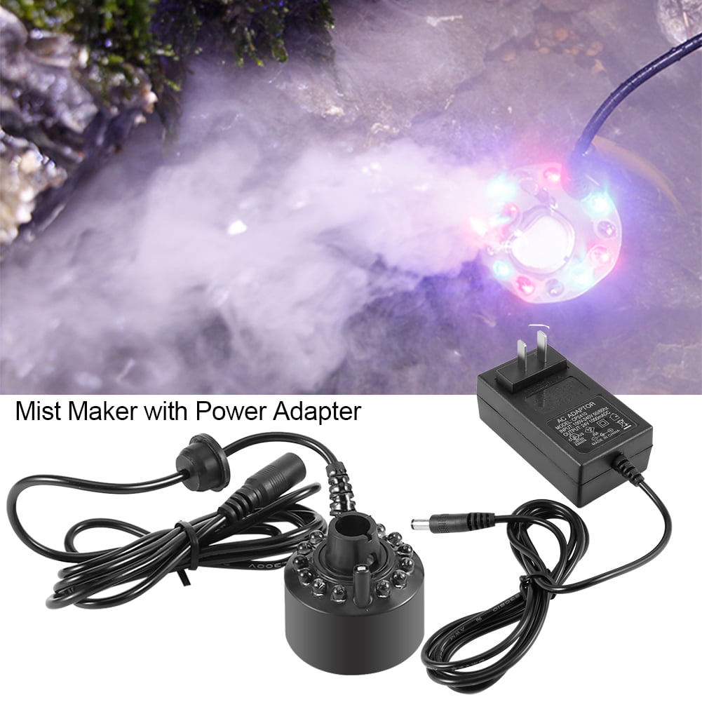 Ashata 1Pc 12LED Colorful Mist Maker for Water Fountain Pond with Power Adapter 110240V US Plug